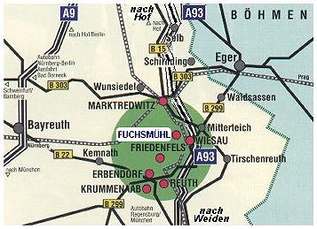 Ausfahrt "Fuchsm�hl/ Wiesau" auf der Autobahn A 93 HOF - REGENSBURG